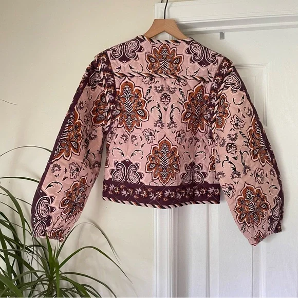 FARM Rio Glam Tapestry Floral Quilted Pink Jacket Small